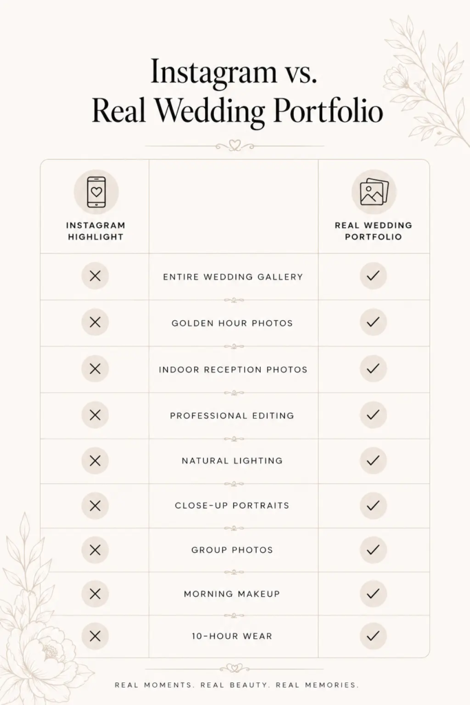 instagram vs real wedding portfolio bridal makeup chicago